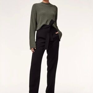 Wilfred Aritzia Black Tie Belt Crop Linen Blend Pants Button Fly Size 4